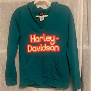 Harley-Davidson Teal Hoodie with Neon Logo